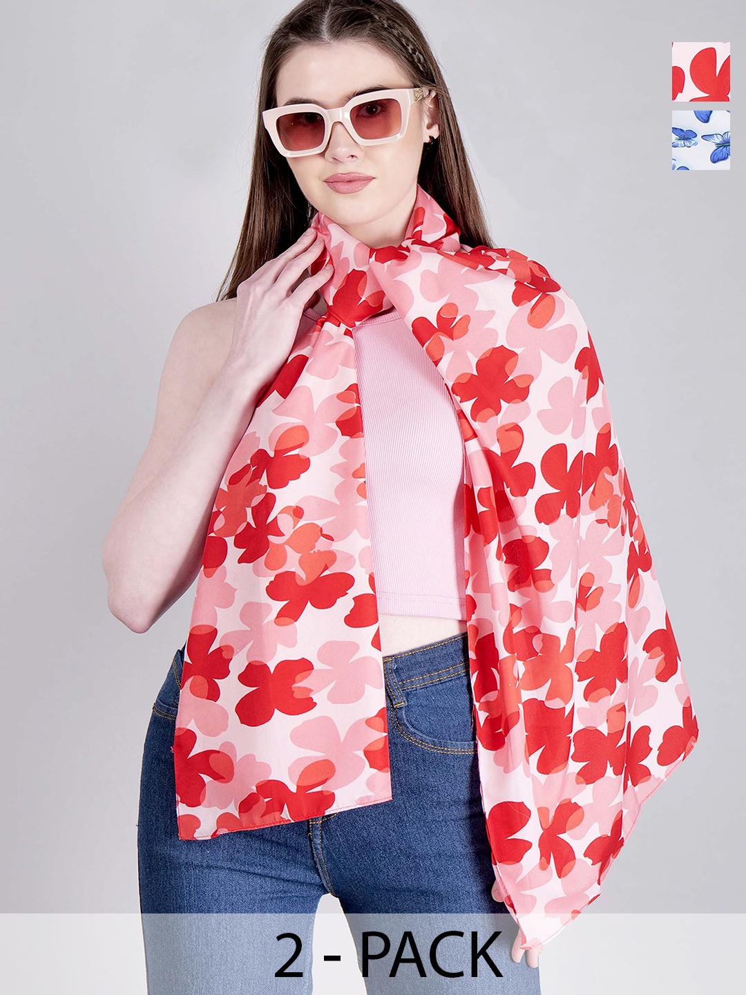 

DressBerry Red Pack Of 2 Printed Scarves