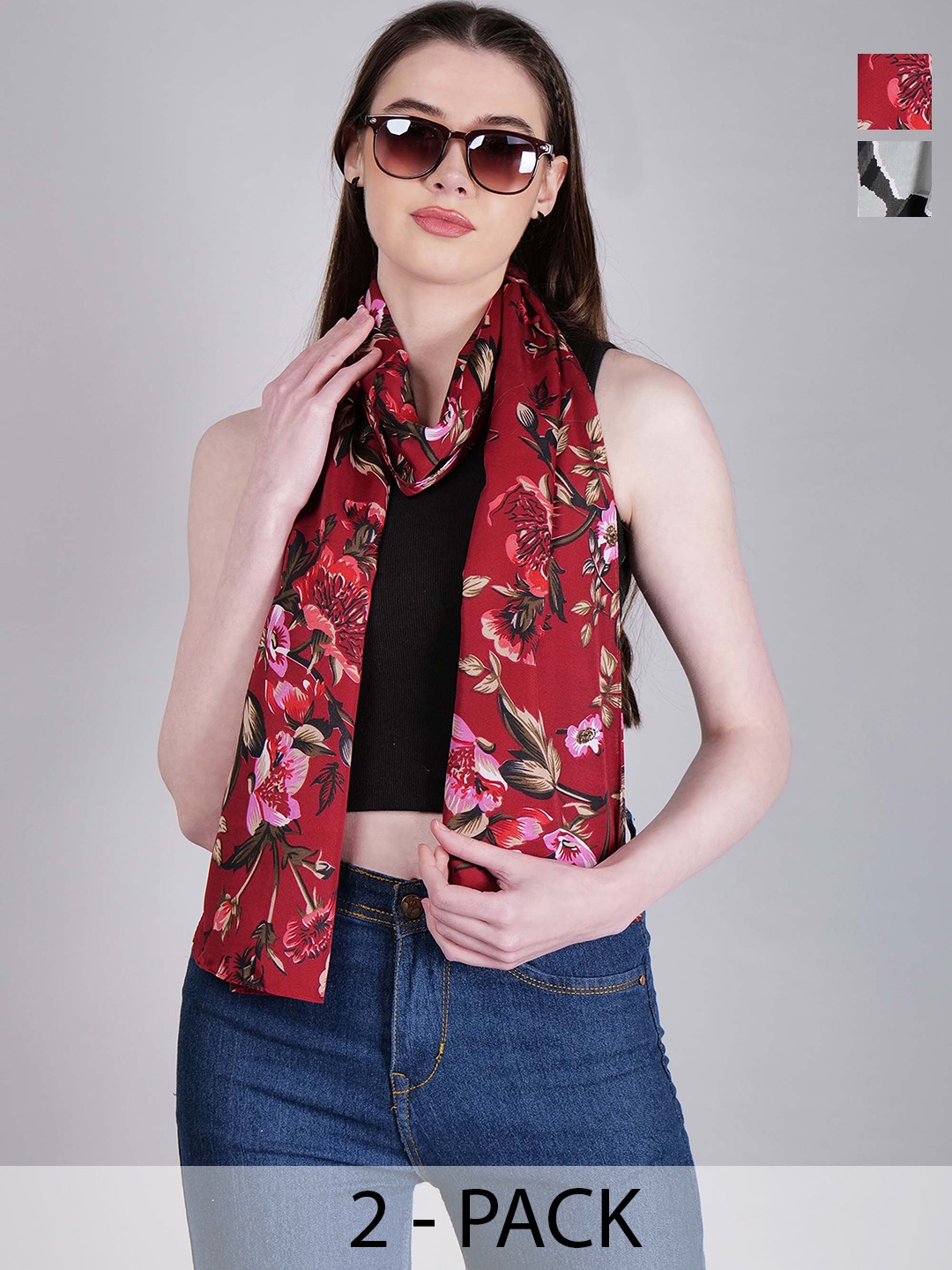 

DressBerry Red Pack Of 2 Printed Scarves
