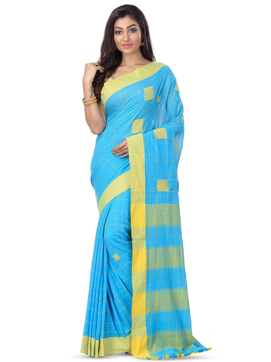 

Ruuprekha Checked Pure Cotton Saree, Blue