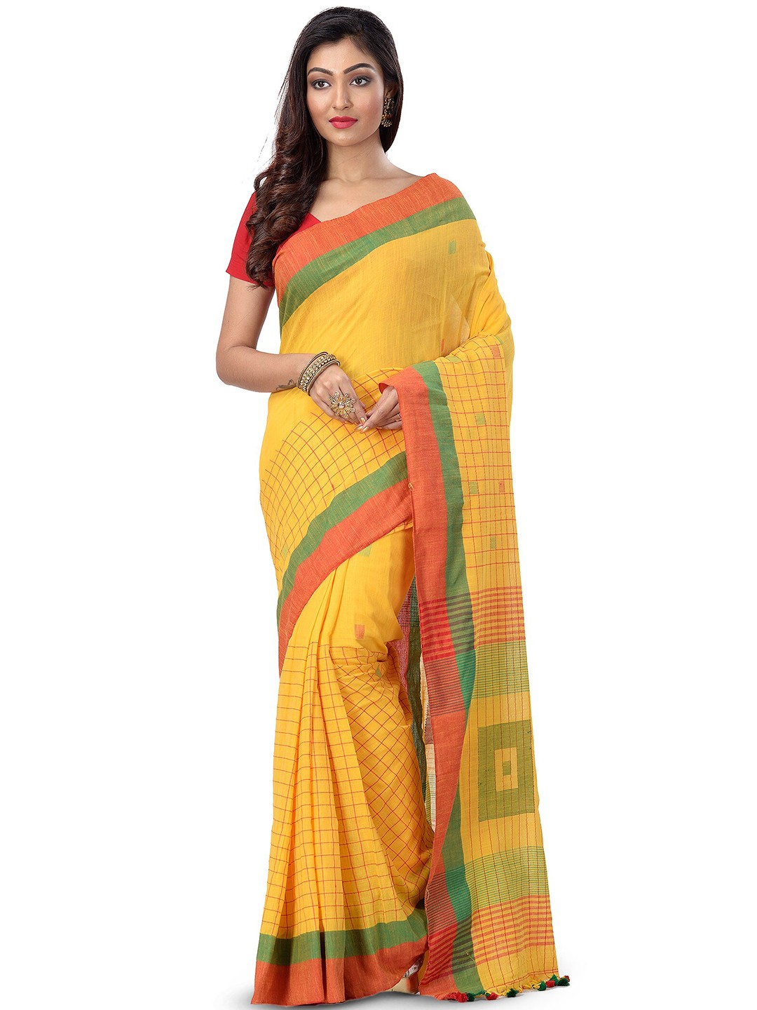 

Ruuprekha Checked Pure Cotton Saree, Yellow