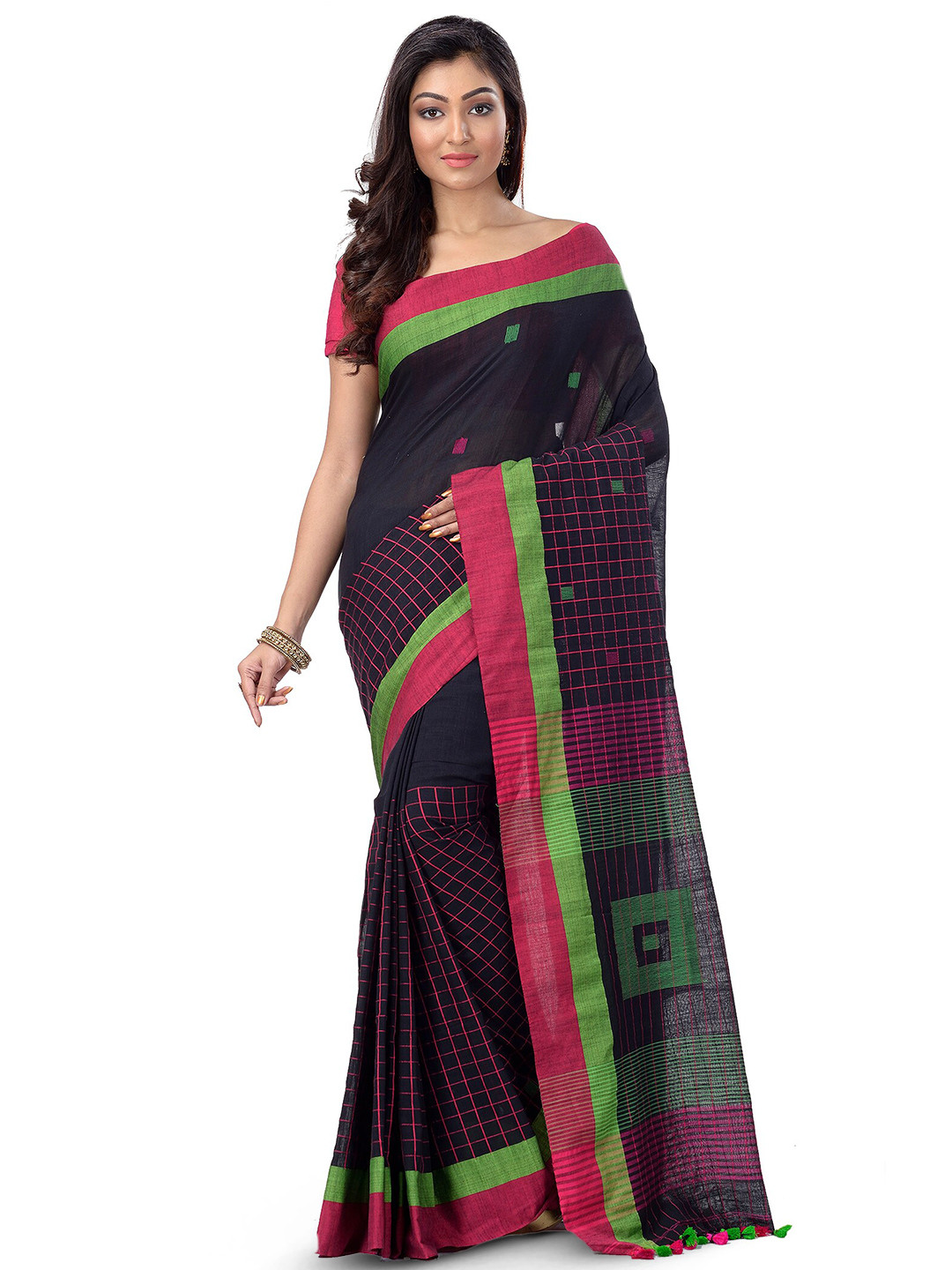 

Ruuprekha Woven Design Pure Cotton Saree, Black