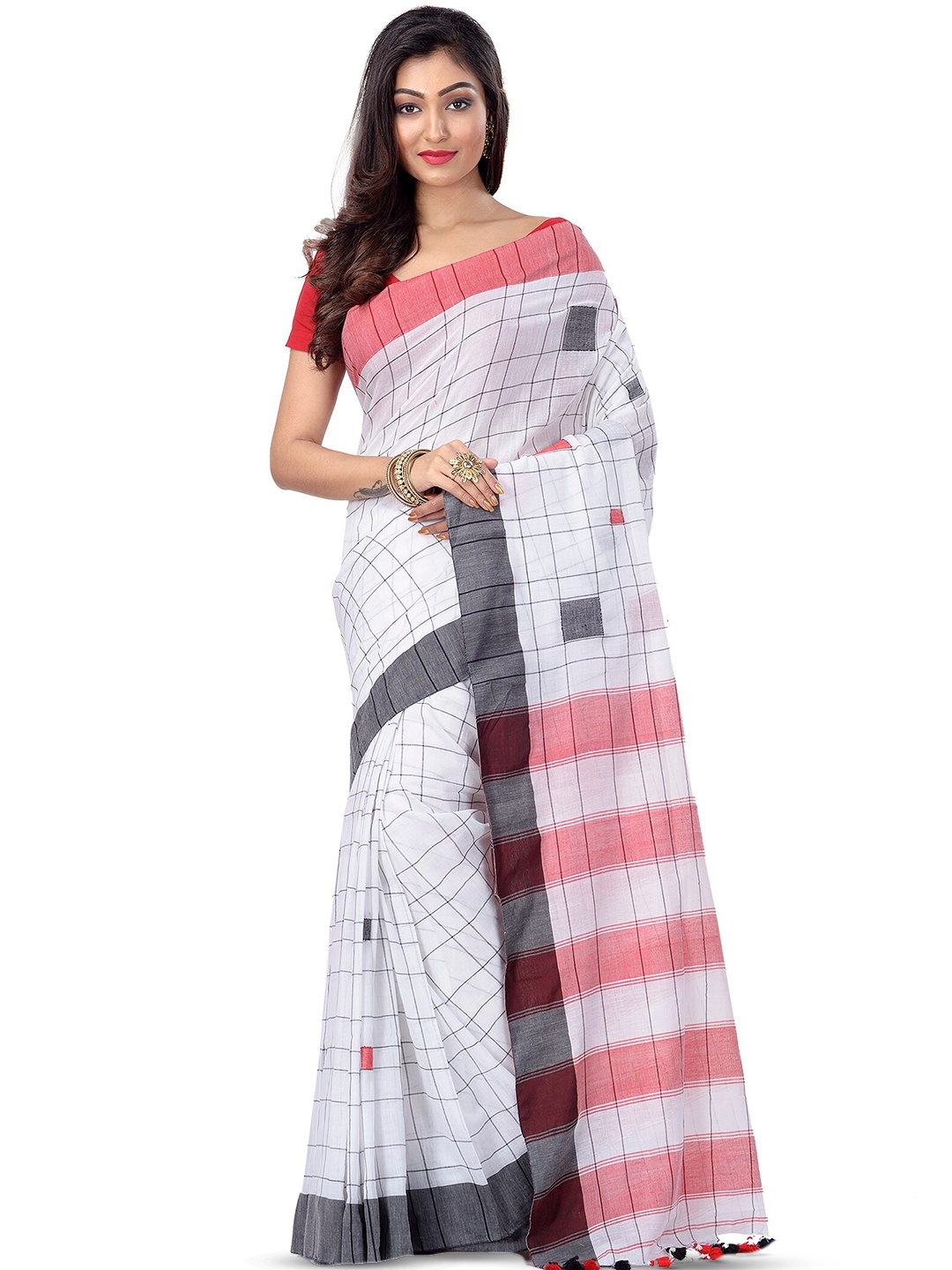 

Ruuprekha Woven Design Pure Cotton Saree, White