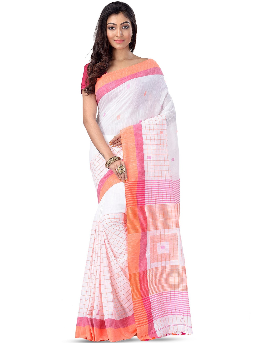 

Ruuprekha Geometric Woven Design Pure Cotton Khadi Saree, White