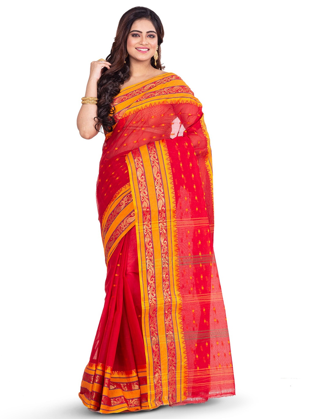 

Ruuprekha Ethnic Motifs Woven Design Pure Cotton Taant Saree, Red