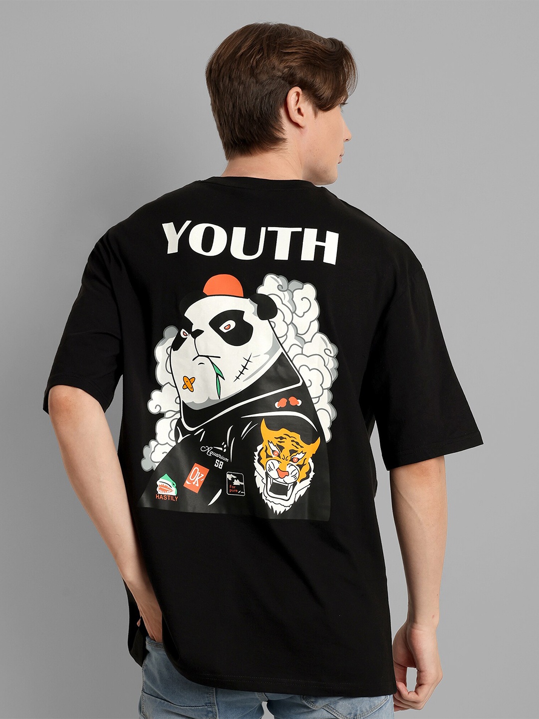 

TOMHIDDLE Kung Fu Panda Printed Oversize Pure Cotton T-shirt, Black