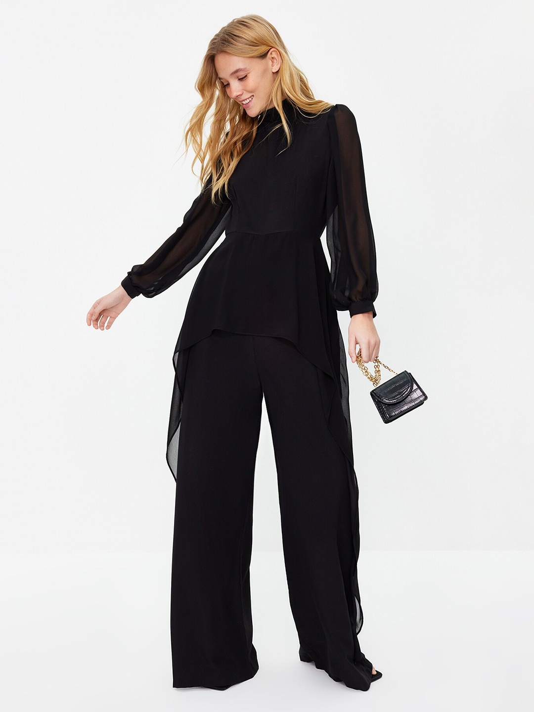 

Trendyol High Neck Puff Sleeves Basic Jumpsuit, Black