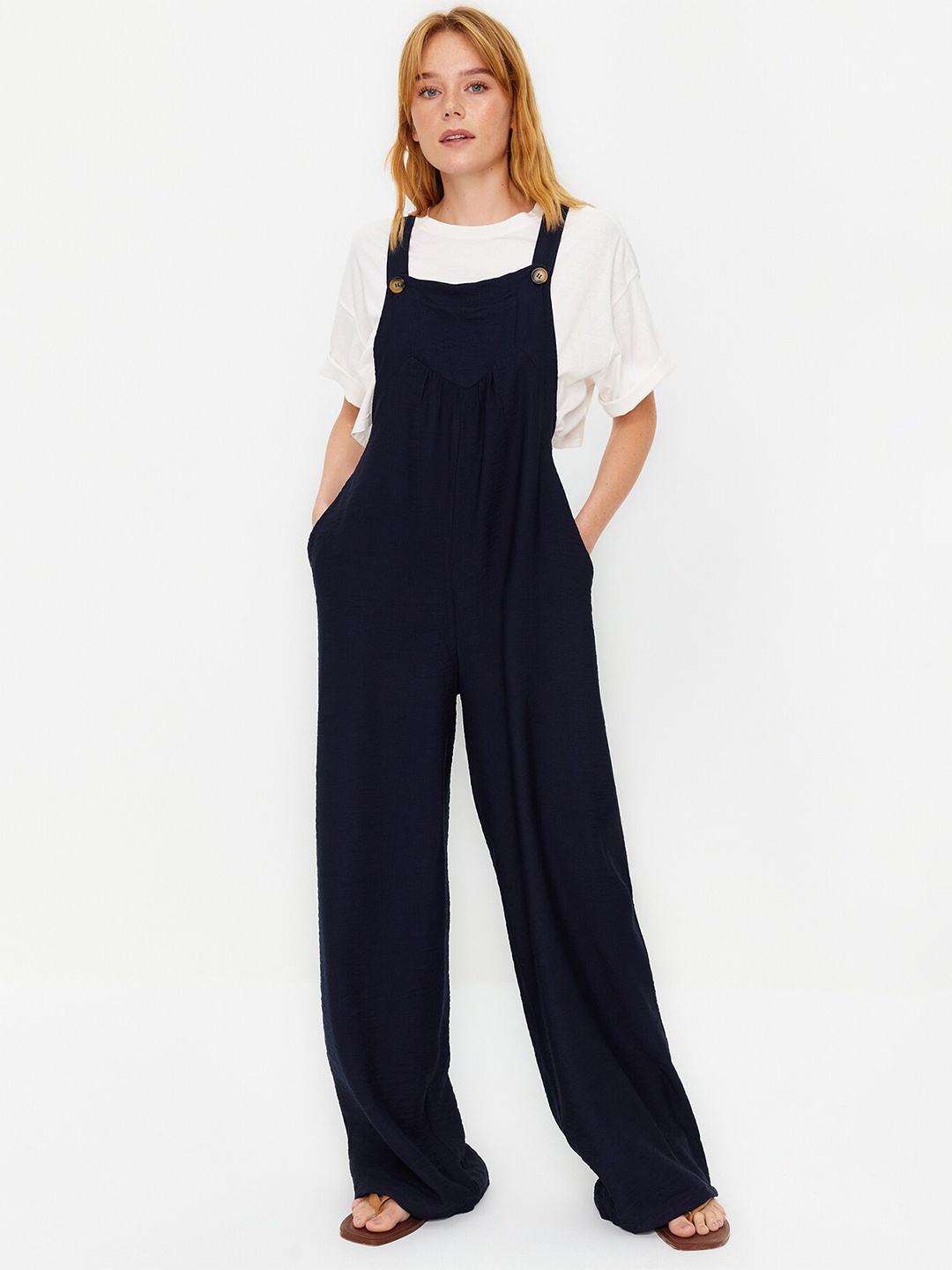 

Trendyol Ankle Length Straight Leg Dungarees, Navy blue