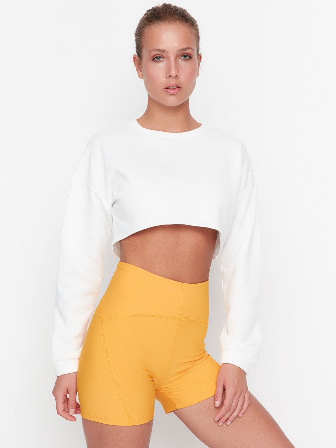

Trendyol Women Skinny Fit Above Knee Sports Shorts, Mustard