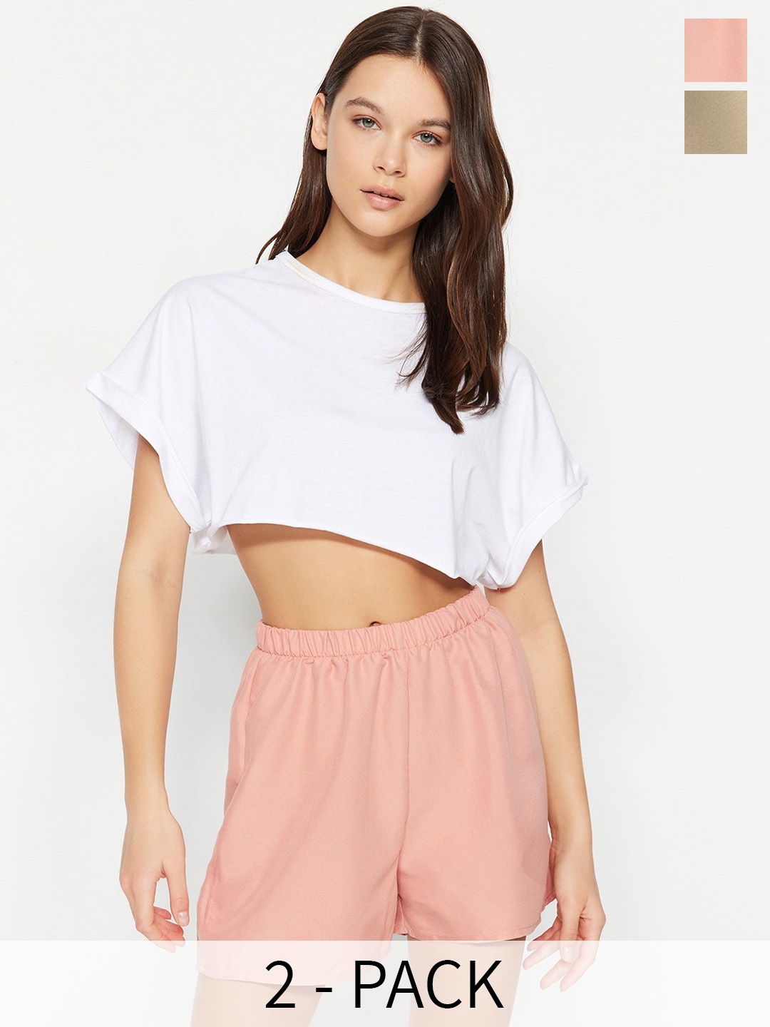 

Trendyol Women Pack Of 2 Lounge Shorts, Beige