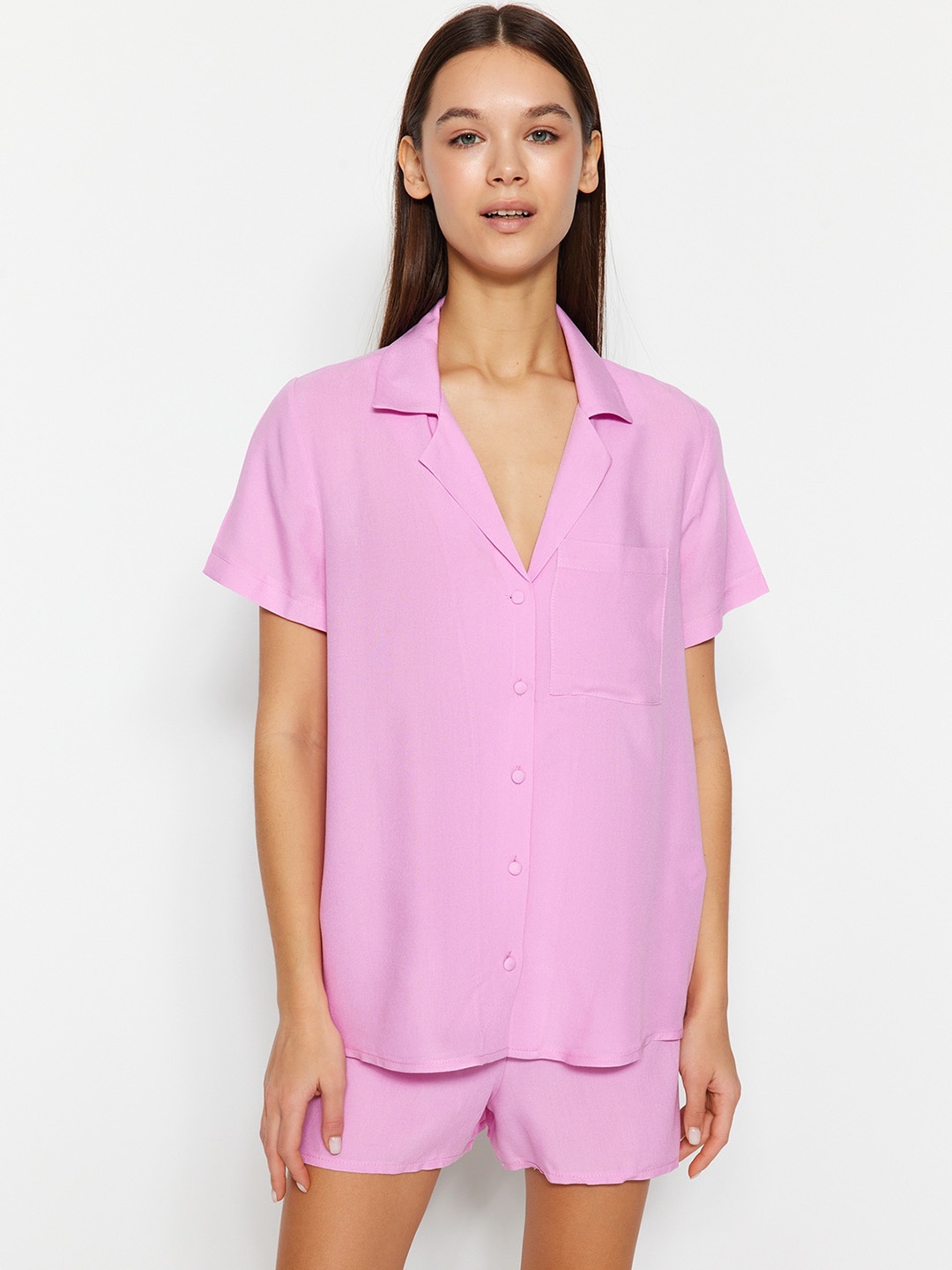 

Trendyol Cuban Collar Shirt & Shorts, Pink