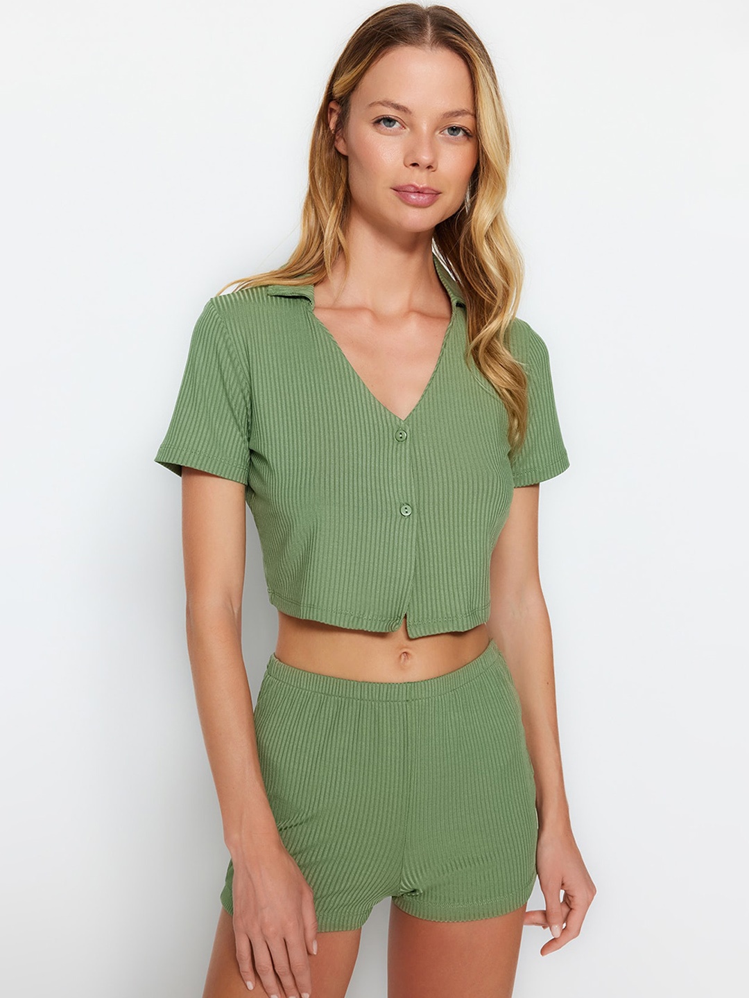 

Trendyol Striped Night suit, Green