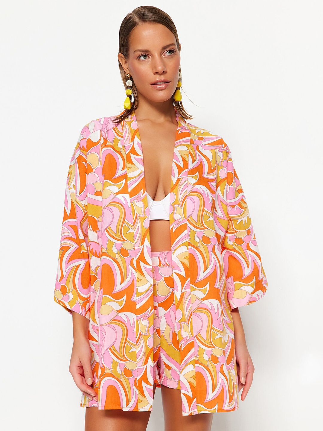 

Trendyol Printed Long Sleeves Pure Cotton Robe, Orange