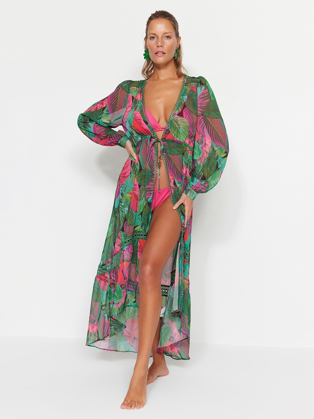 

Trendyol Abstract Printed Swimwear Cover Up Top, Green