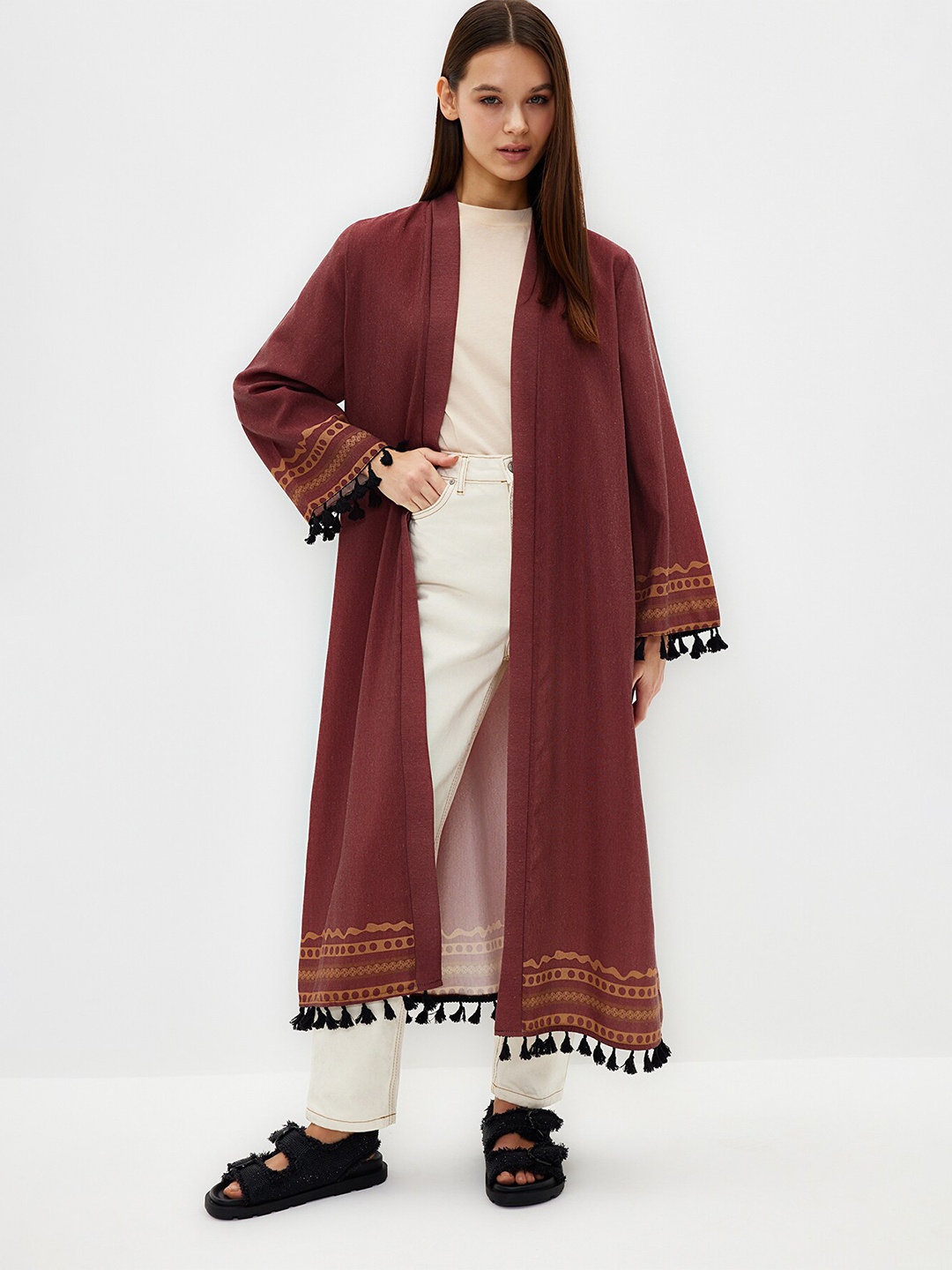 

Trendyol Open Front Longline Shrug, Brown