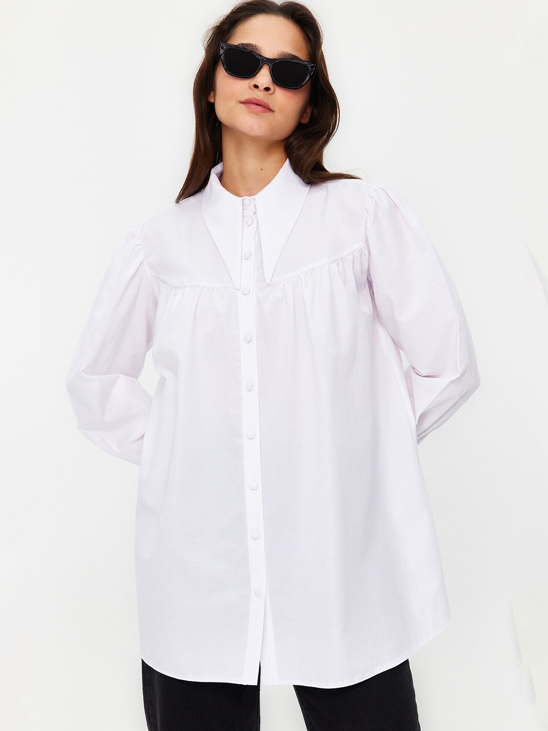 

Trendyol Shirt Collar Long Sleeves Shirt Style Top, White