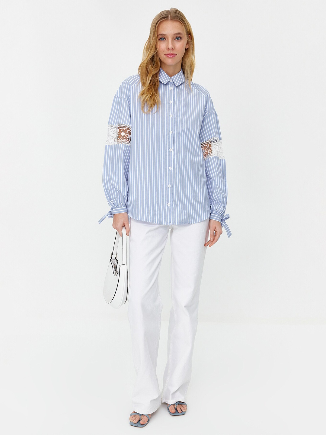 

Trendyol Spread Collar Striped Casual Shirt, Blue
