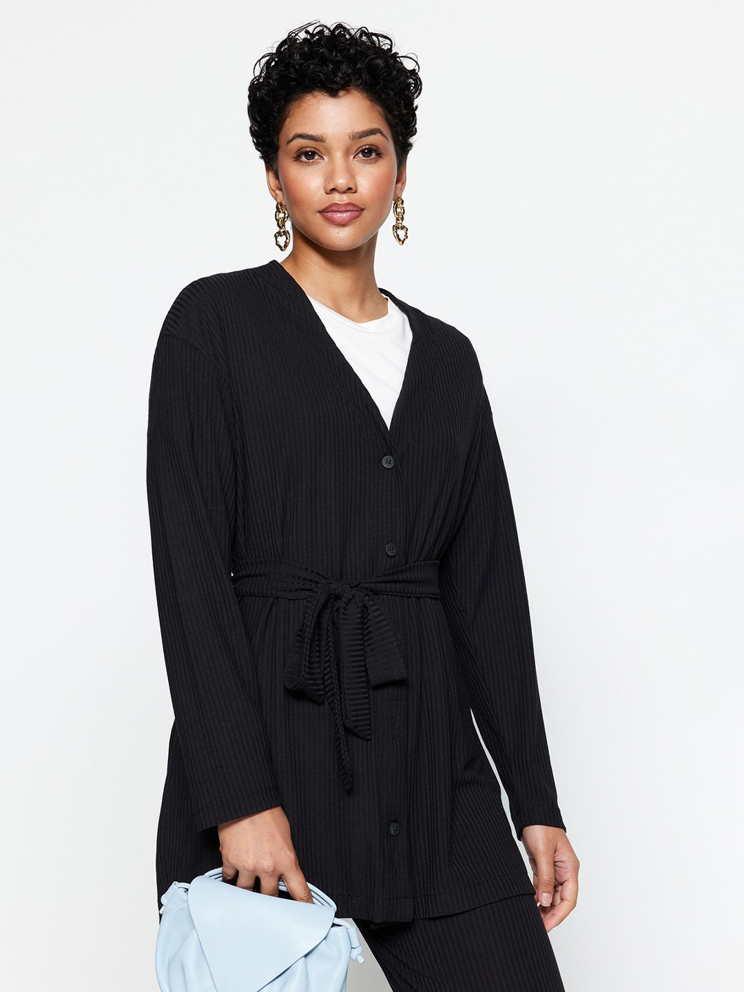

Trendyol Striped Longline Casual Shirt, Black