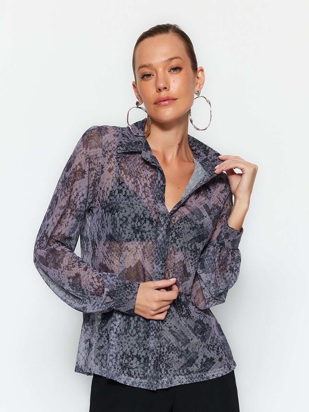 

Trendyol Floral Printed Casual Shirt, Grey