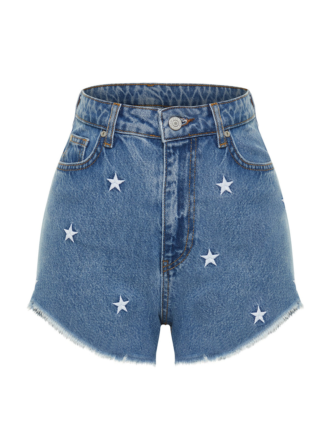 

Trendyol Women Washed Pure Cotton Denim Shorts, Blue