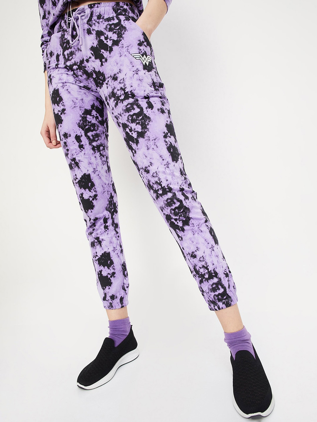 

max Women Tie & Dyed Pure Cotton Joggers, Lavender