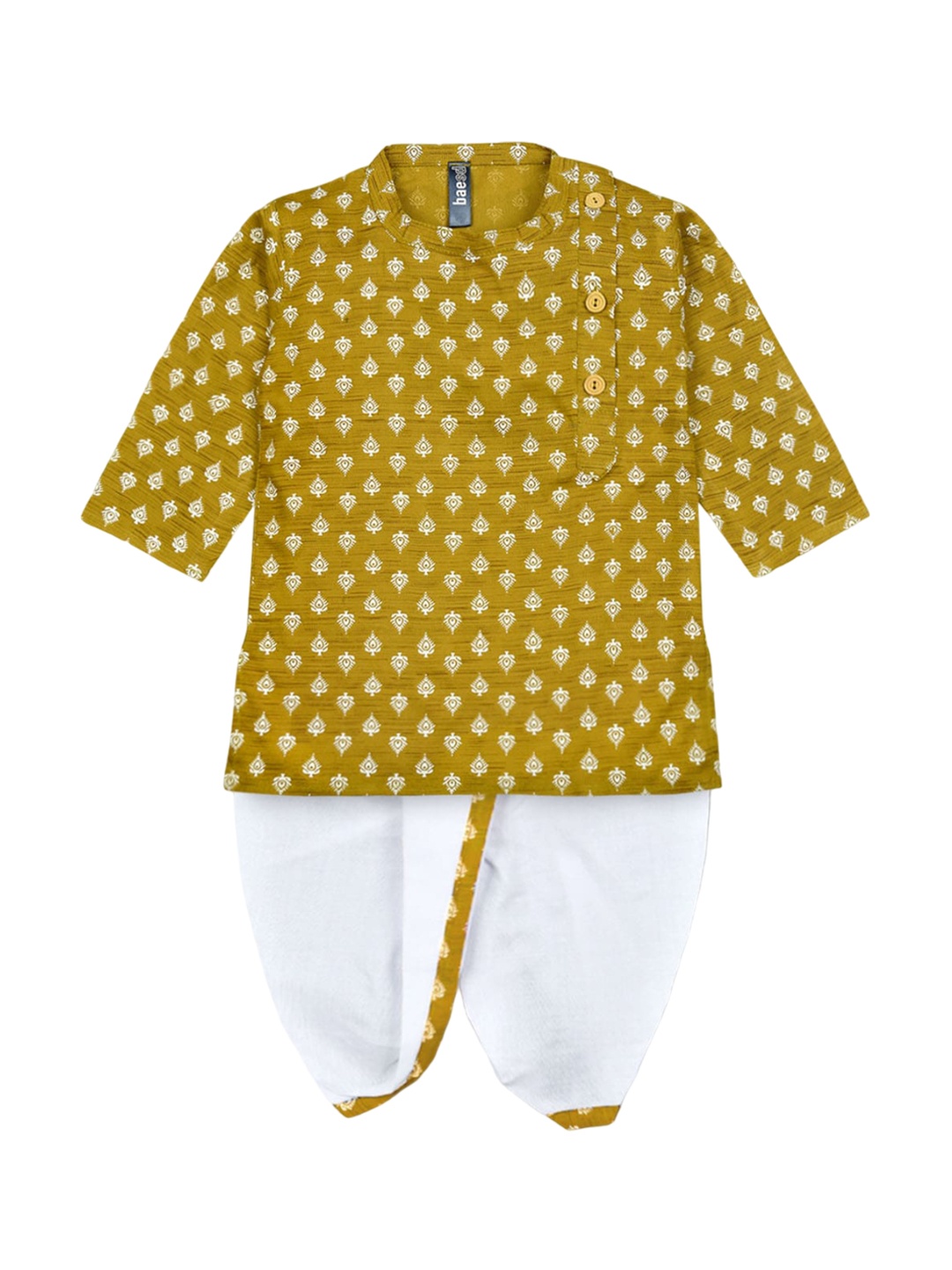 

BAESD Boys Ethnic Motifs Printed Pure Cotton Kurta with Dhoti Pants, Yellow
