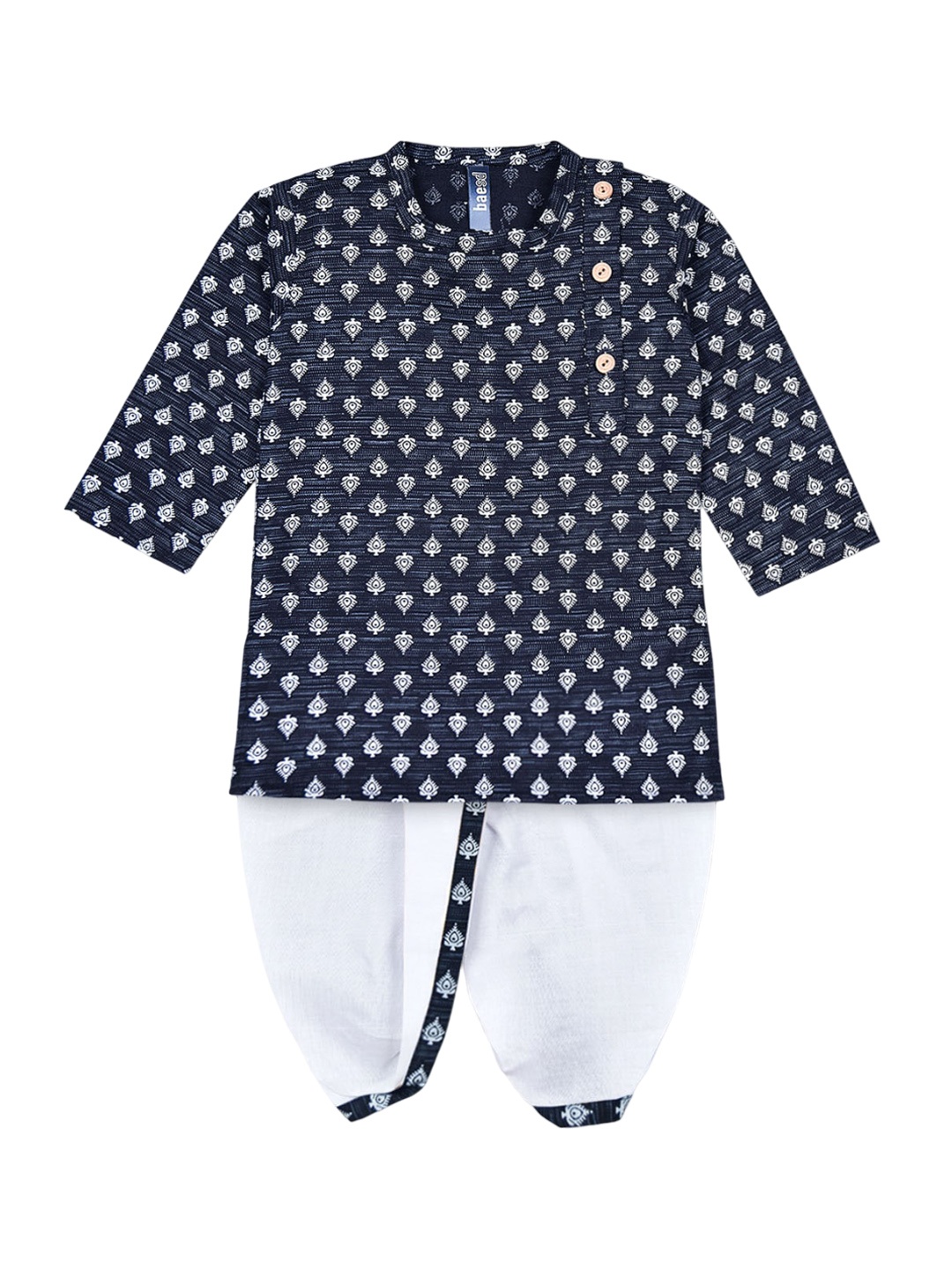 

BAESD Boys Ethnic Motifs Printed Pure Cotton Kurta with Dhoti Pants, Blue