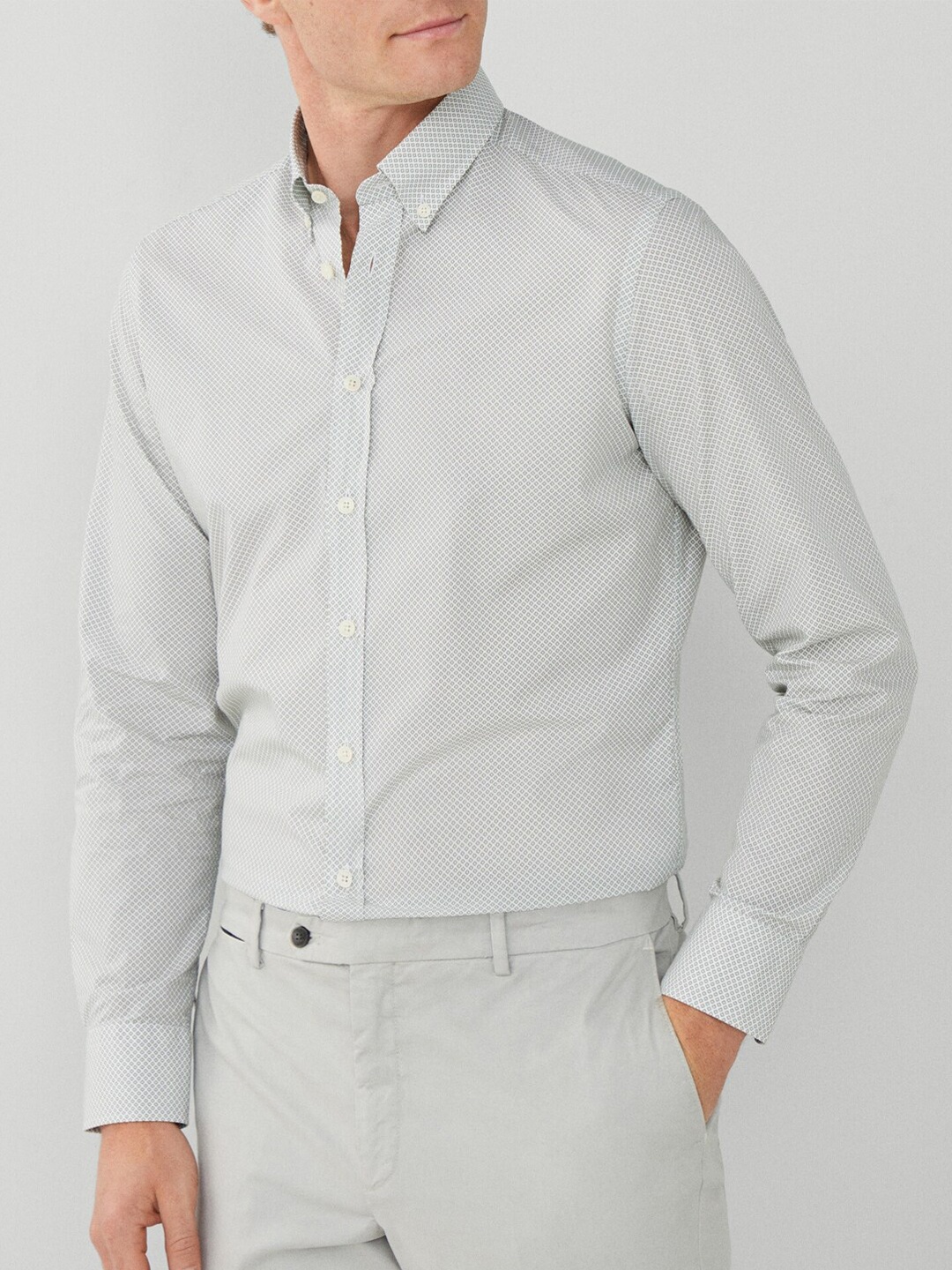 

HACKETT LONDON Micro Ditsy Printed Button-Down Collar Cotton Casual Shirt, Grey