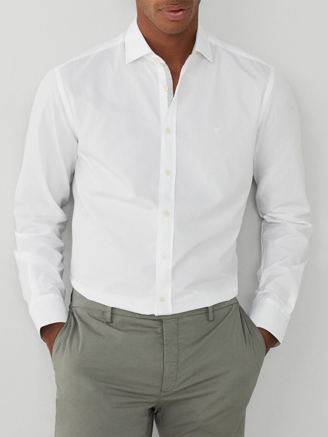 

HACKETT LONDON Spread Collar Cotton Casual Shirt, White