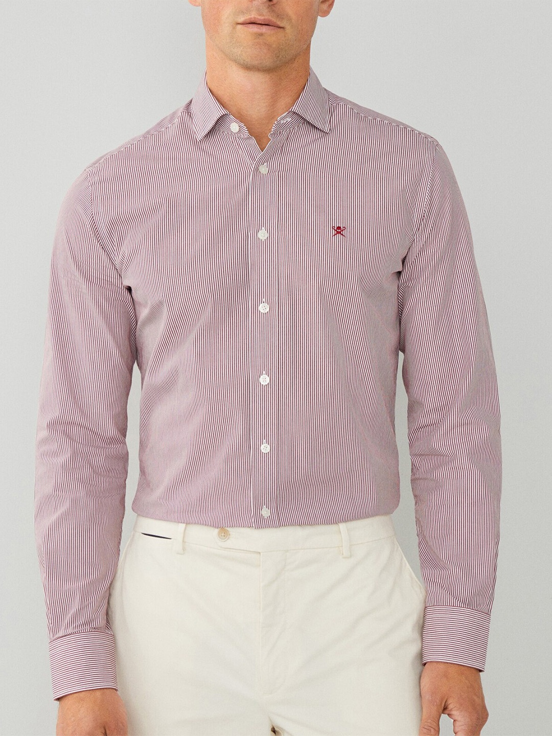 

HACKETT LONDON Vertical Striped Cotton Casual Shirt, Red