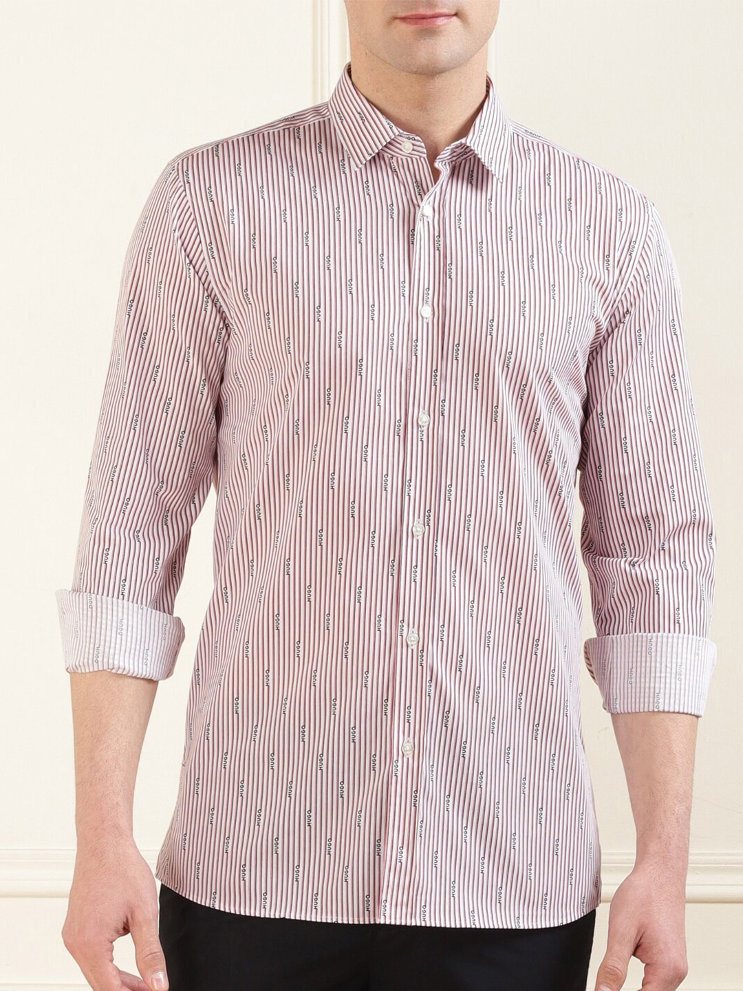 

HUGO Vertical Striped Cotton Casual Shirt, Pink