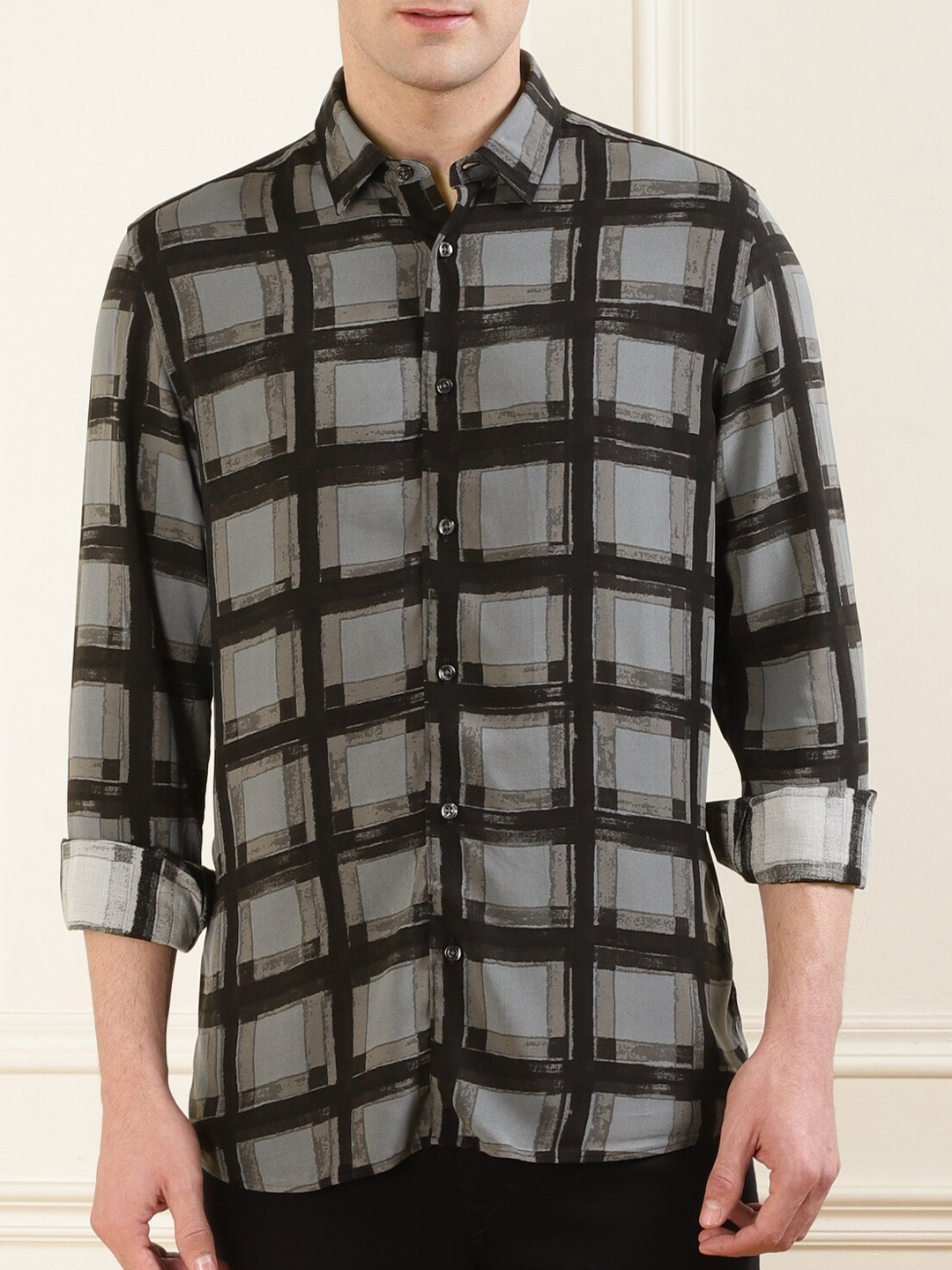 

HUGO Windowpane Checked Casual Shirt, Olive