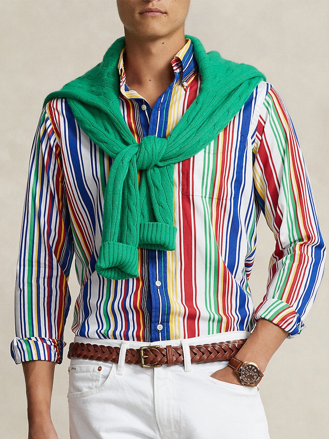 

Polo Ralph Lauren Classic Fit Striped Spread Collar Casual Shirt, Red