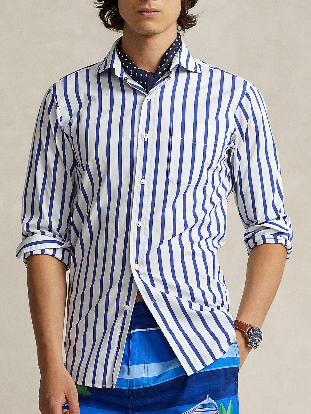 

Polo Ralph Lauren Men Cotton Striped Casual Shirt, Blue
