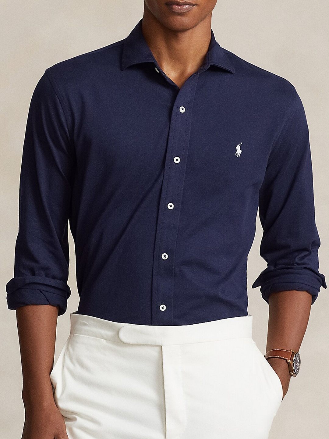 

Polo Ralph Lauren Cotton Jersey Formal Shirt, Navy blue