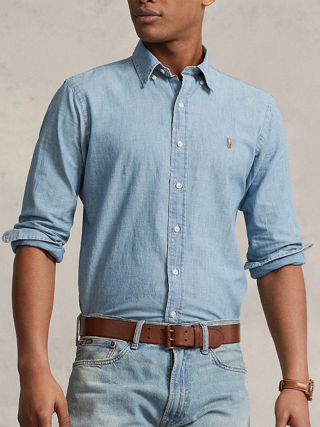 

Polo Ralph Lauren Custom Cotton Chambray Casual Shirt, Blue
