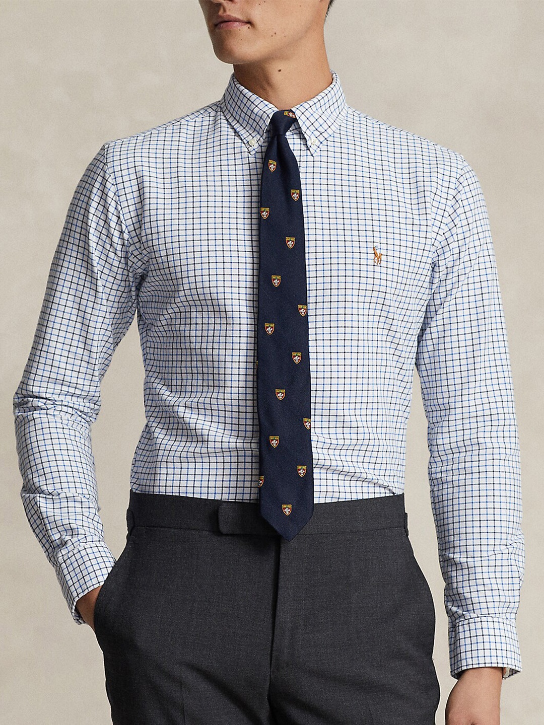 

Polo Ralph Lauren Custom Grid Tattersall Checked Cotton Formal Shirt, White
