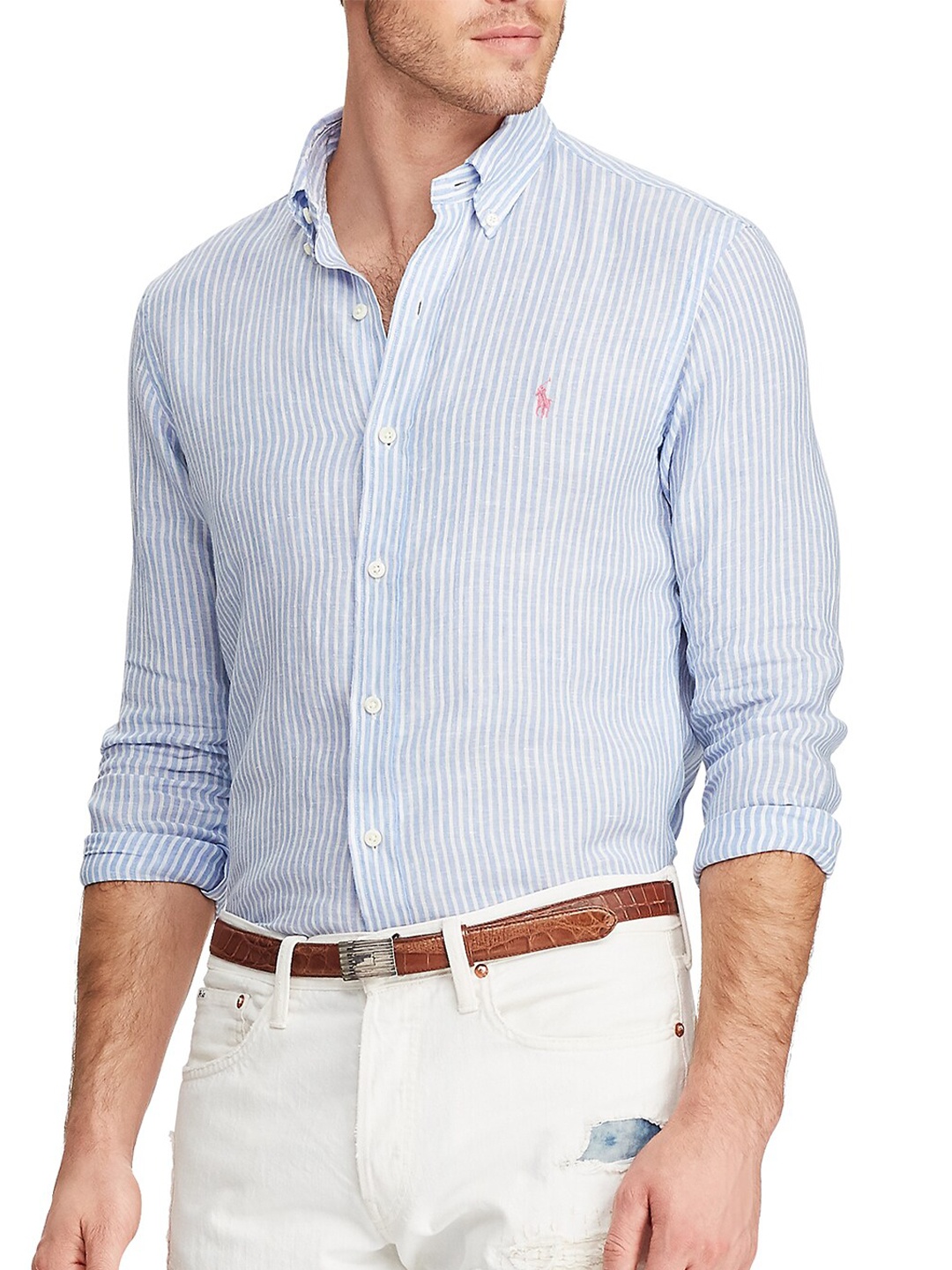 

Polo Ralph Lauren Classic Fit Striped Button-Down Collar Cotton Formal Shirt, Blue