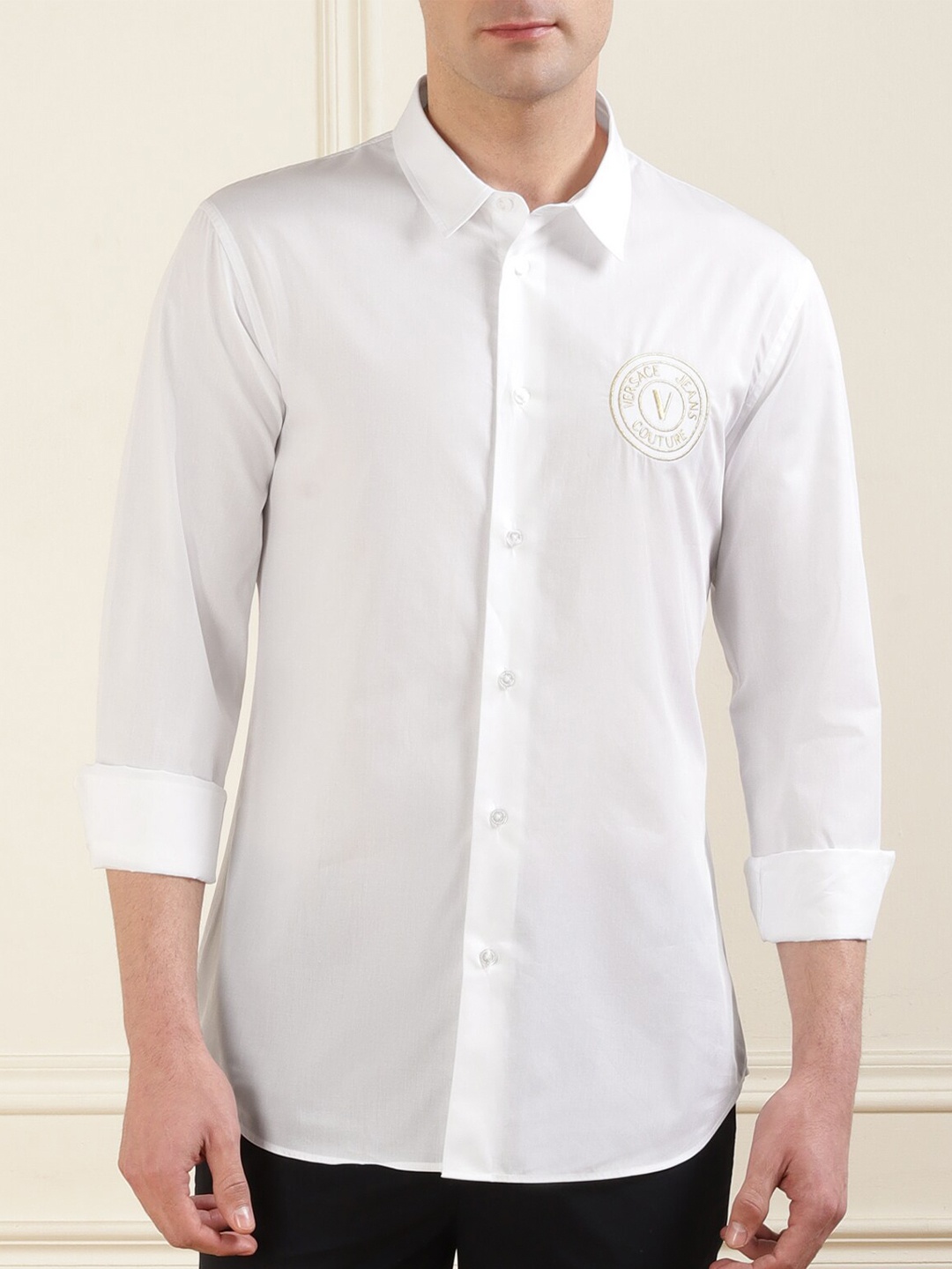 

Versace Jeans Couture Embroidered Detail Cotton Casual Shirt, White