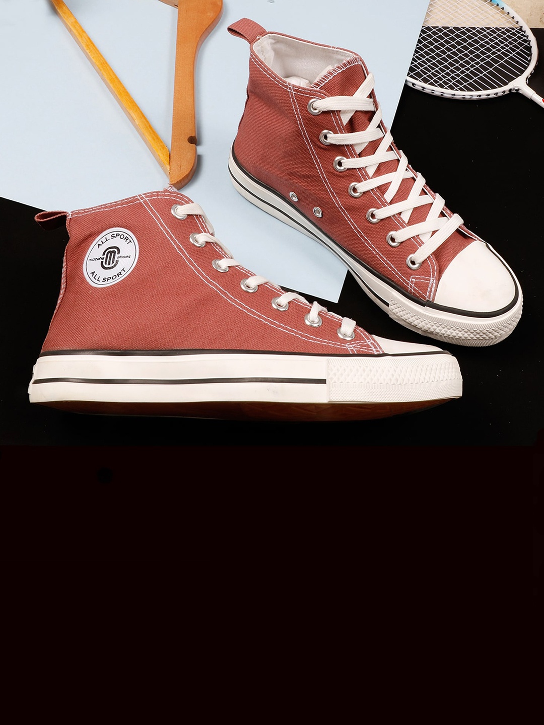 

MOZAFIA Men Lightweight Comfort Insole Contrast Sole Canvas Mid-Top Lace-Ups Sneakers, Rust