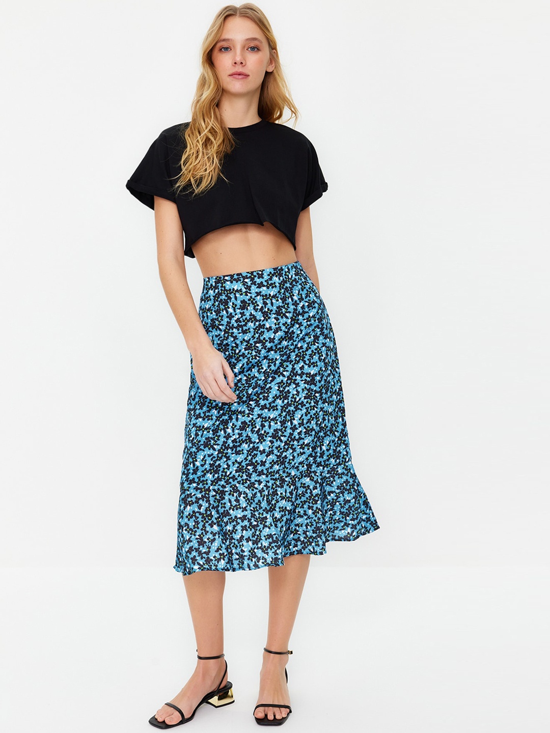 

Trendyol Floral Printed A-Line Midi Skirt, Blue