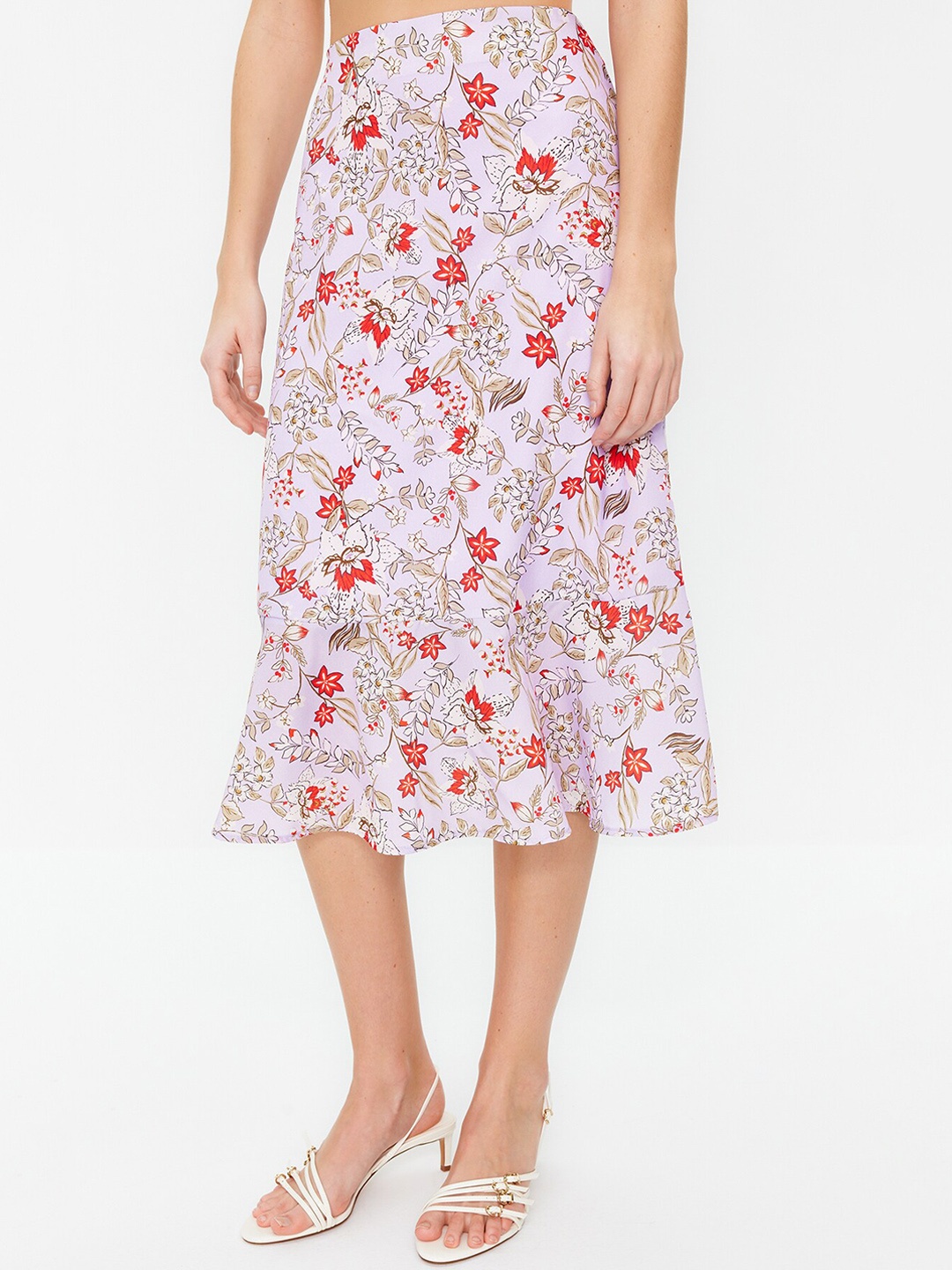 

Trendyol Printed Flared Midi Skirt, Lavender