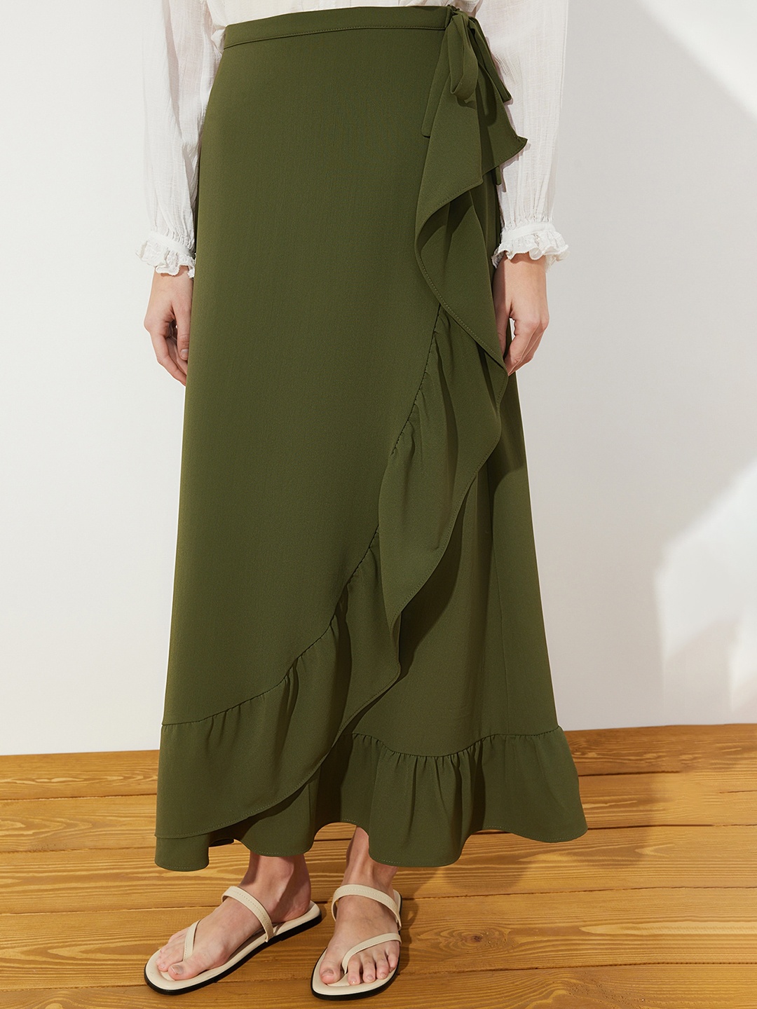 

Trendyol Ruffles Flared Maxi Skirt, Green