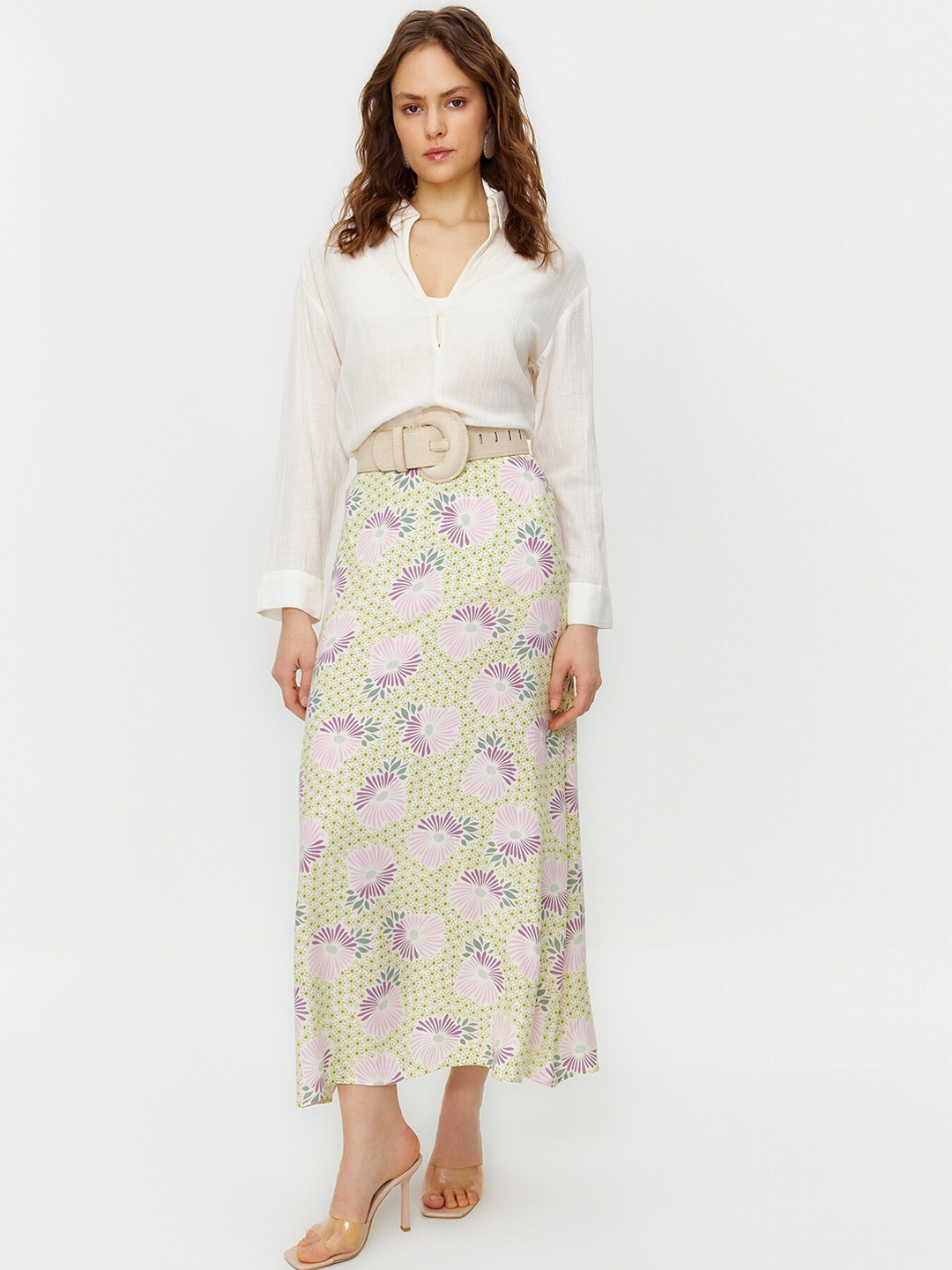 

Trendyol Floral Printed Maxi A-Line Skirt, White