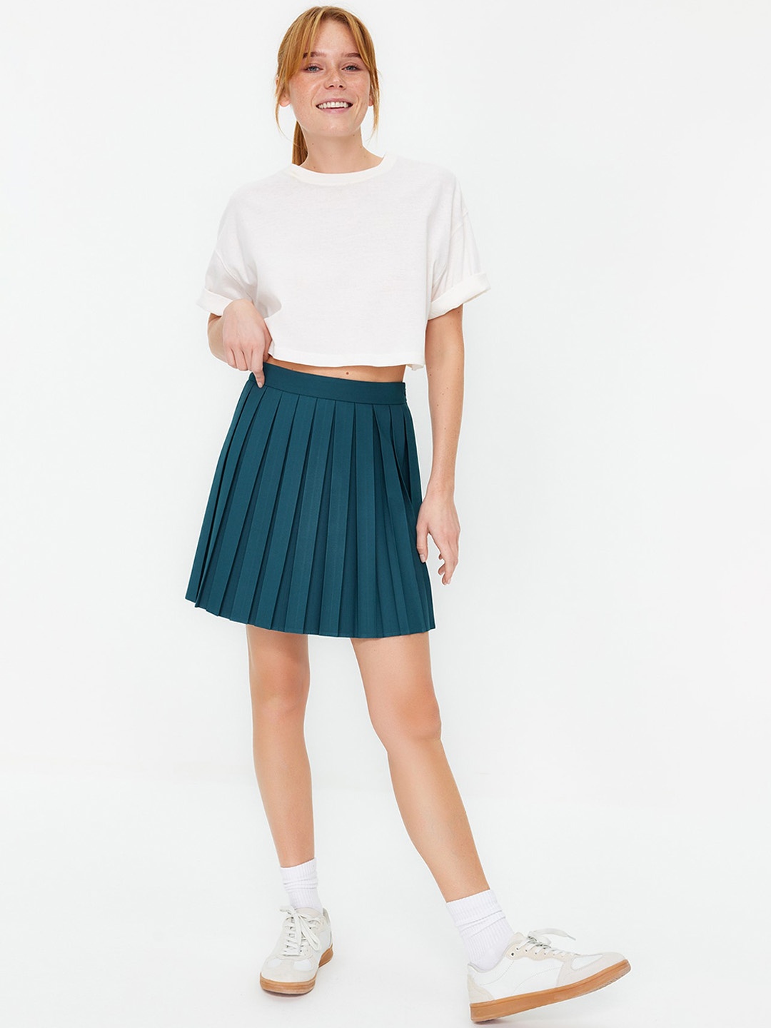 

Trendyol Accordian Pleated Mini A-Line Skirt, Teal