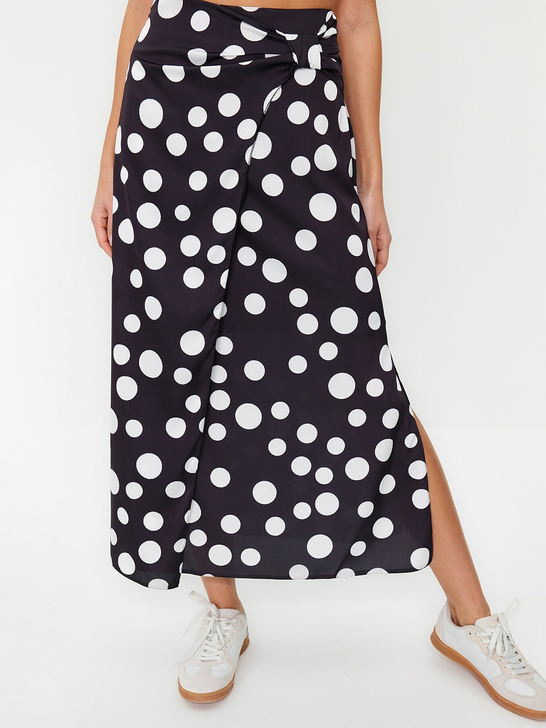 

Trendyol Polka Dot Printed Wrap Maxi Skirt, Black