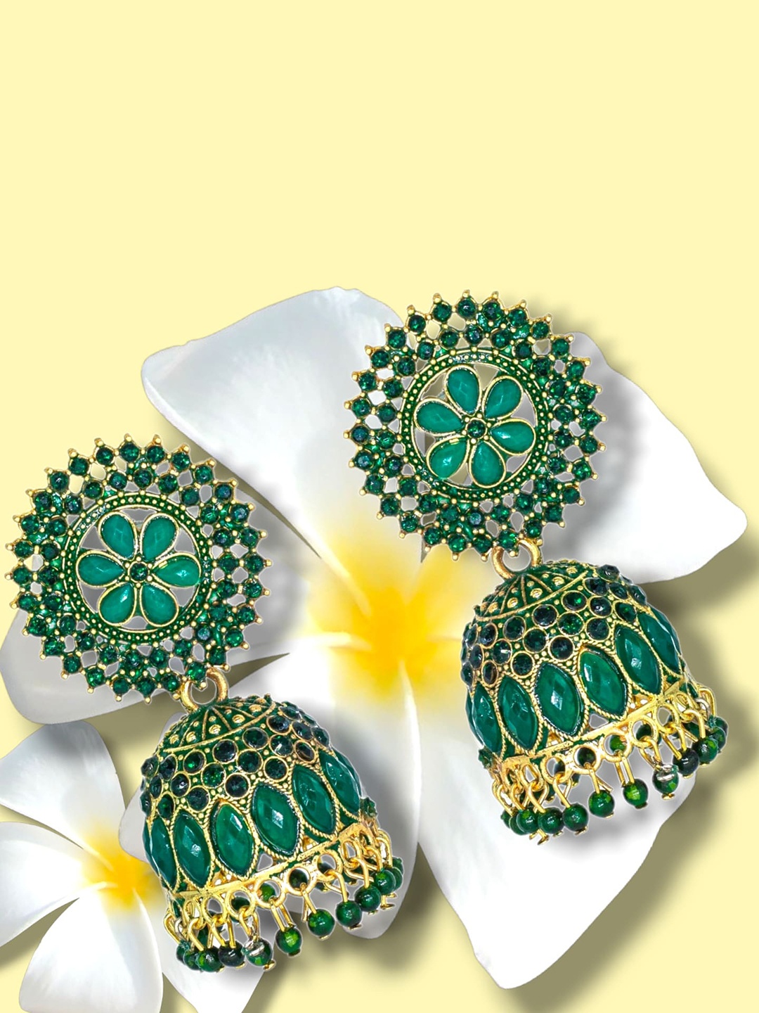 

Manikya Gold Plated Dome Shaped Jhumkas, Green