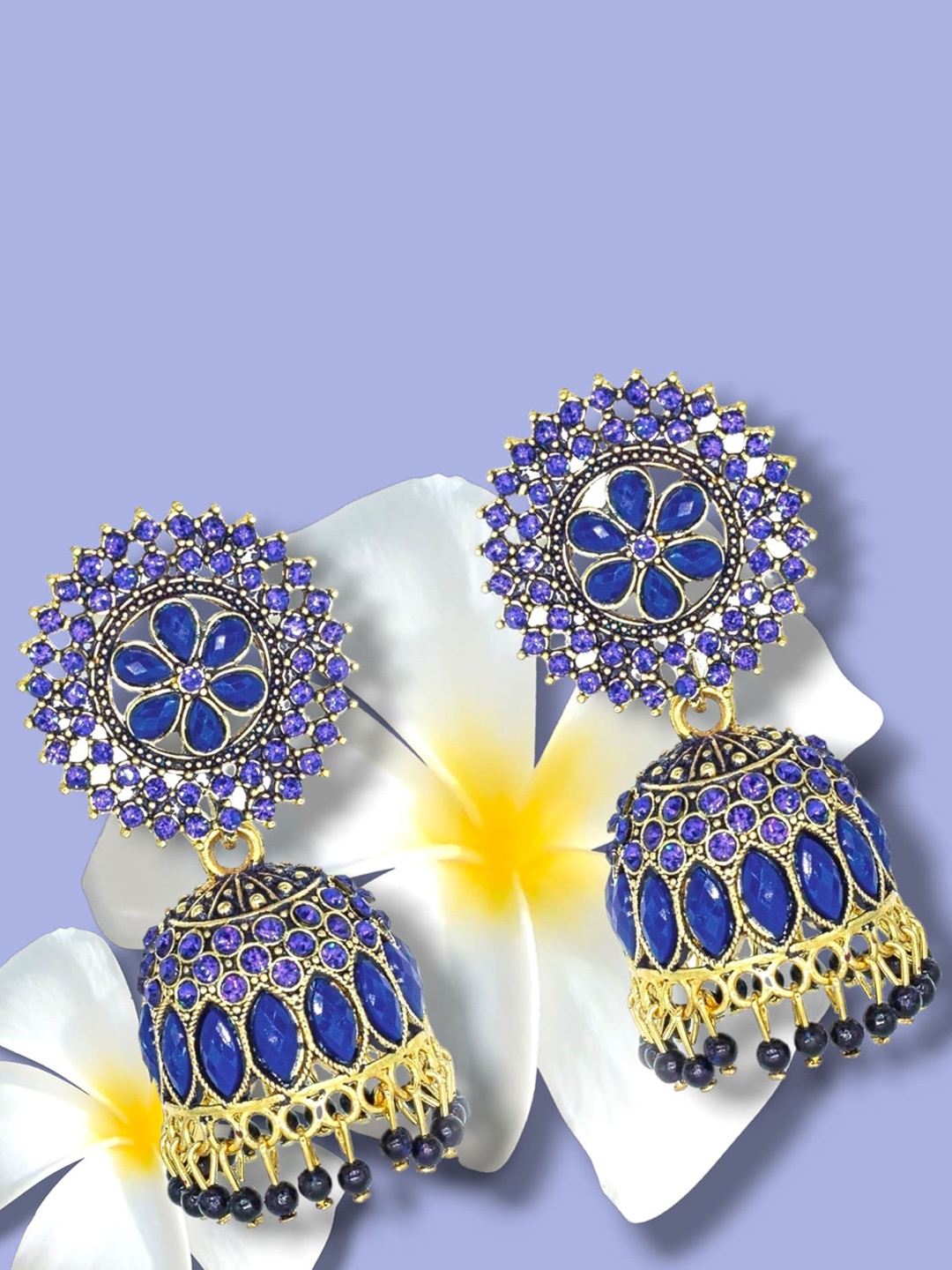 

Manikya Gold Plated Dome Shaped Jhumkas, Navy blue