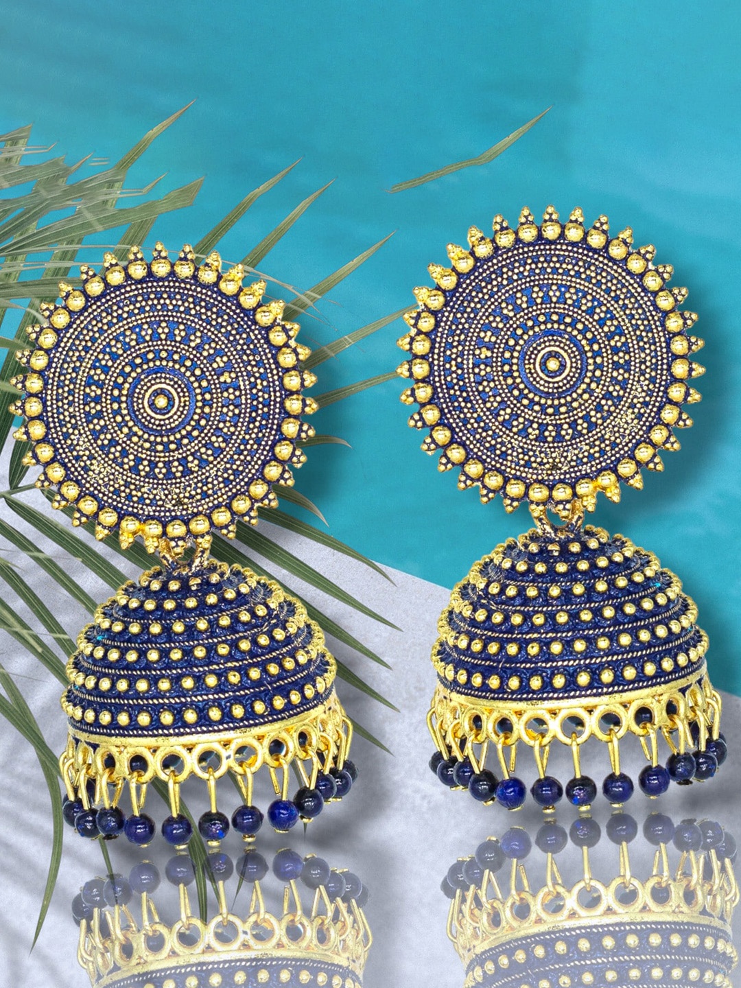 

Manikya Gold-Plated Beaded Dome Shaped Jhumkas