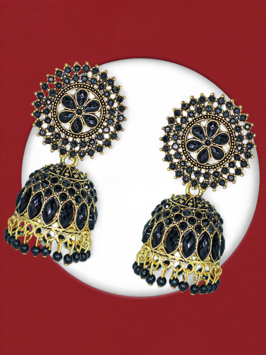 

Manikya Gold Plated Dome Shaped Jhumkas, Black