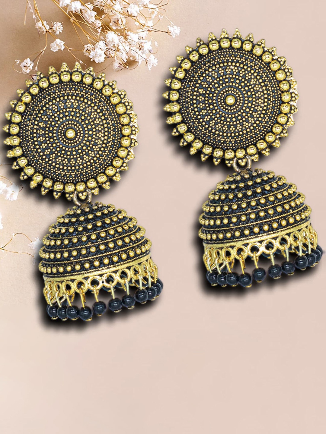 

Manikya Gold-Plated Enamelled Dome Shaped Jhumkas